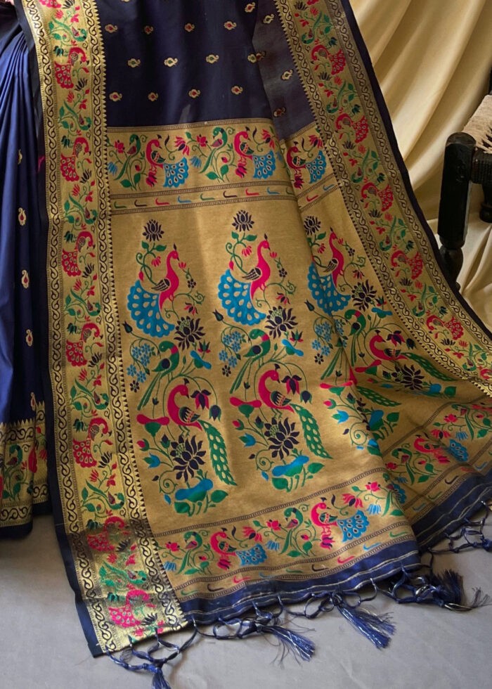 Navy Blue Paithani Silk Saree