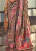 Olive Brown Kashmiri Jamawar Silk Saree