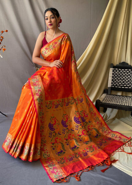 Orange Paithani Silk Saree