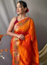 Orange Paithani Silk Saree