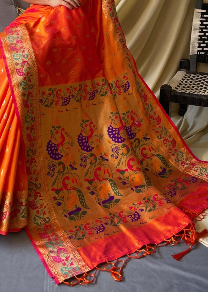 Orange Paithani Silk Saree