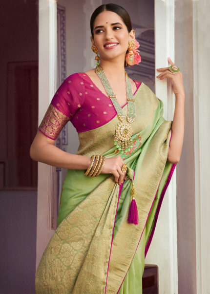 Palm Leaf Green Banarasi Tissue Silk Saree