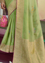 Palm Leaf Green Banarasi Tissue Silk Saree