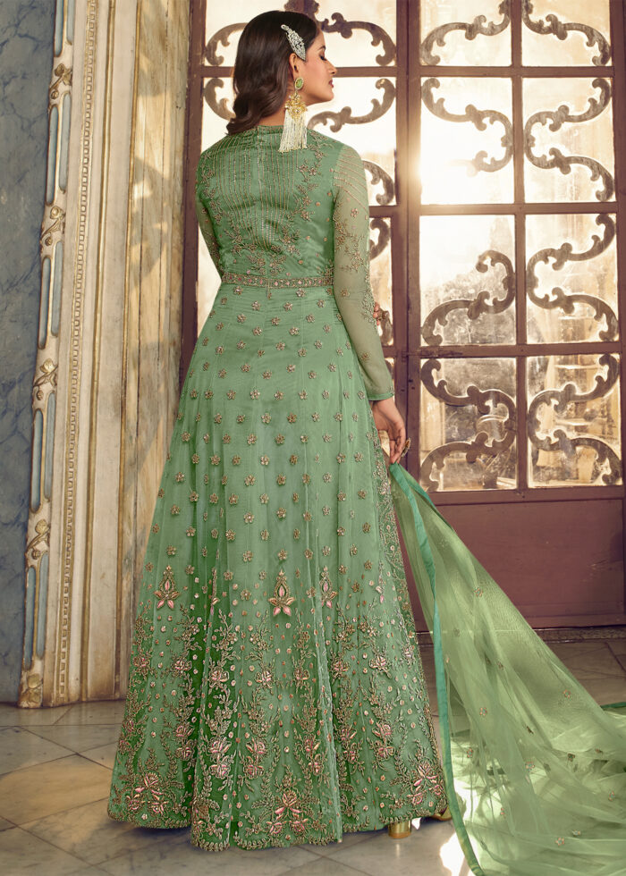 Pastel Green Heavy Embroidery Anarkali