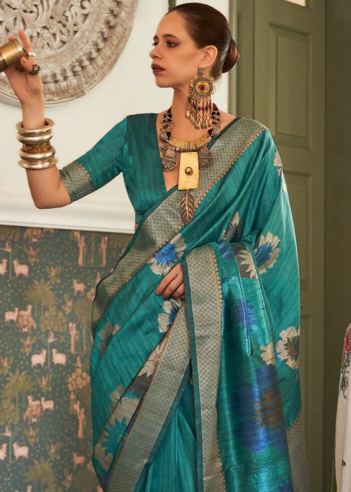 Peacock Blue Banarasi Silk Handloom Saree