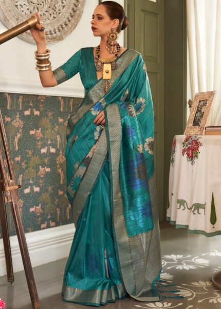 Peacock Blue Banarasi Silk Handloom Saree