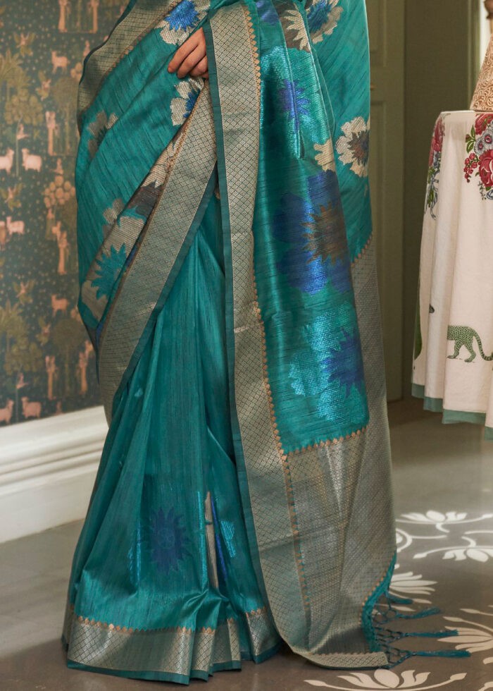 Peacock Blue Banarasi Silk Handloom Saree