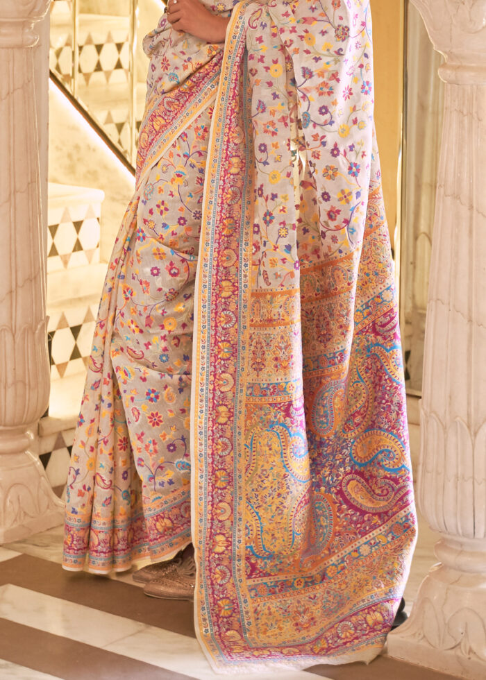 Pearl Beige Jamawar Saree