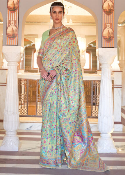 Pista Green Jamawar Saree