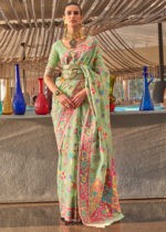 Pista Green Kashmiri Jamawar Silk Saree