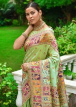 Pista Green Kashmiri Jamawar Silk Saree