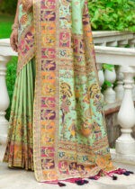 Pista Green Kashmiri Jamawar Silk Saree