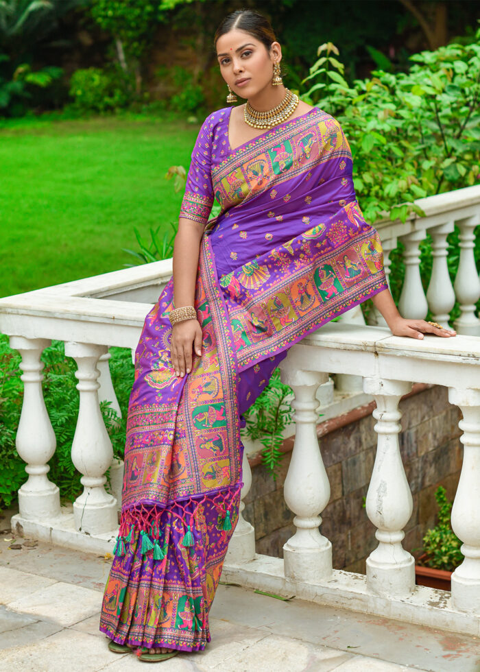 Purple Kashmiri Jamawar Silk Saree