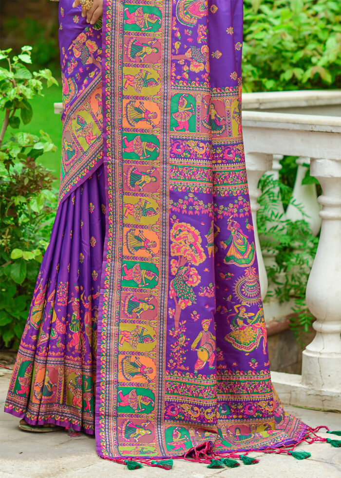 Purple Kashmiri Jamawar Silk Saree