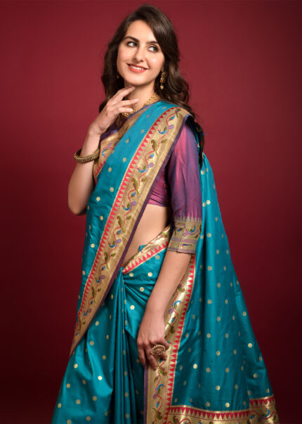 Rama Blue Paithani Silk Saree