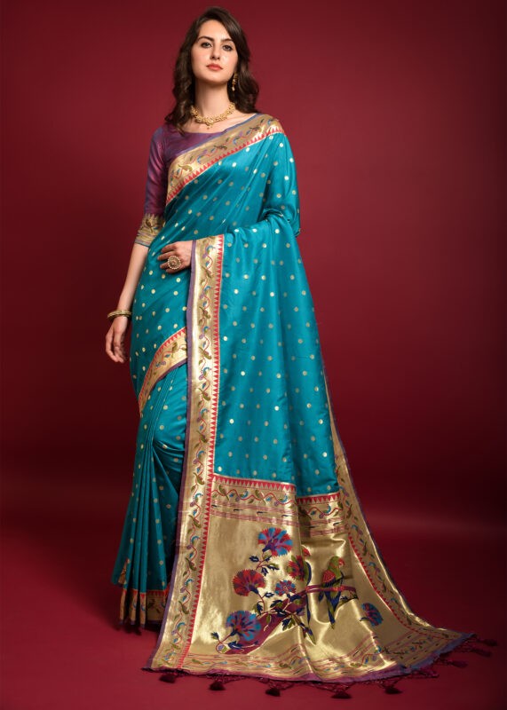 Rama Blue Paithani Silk Saree