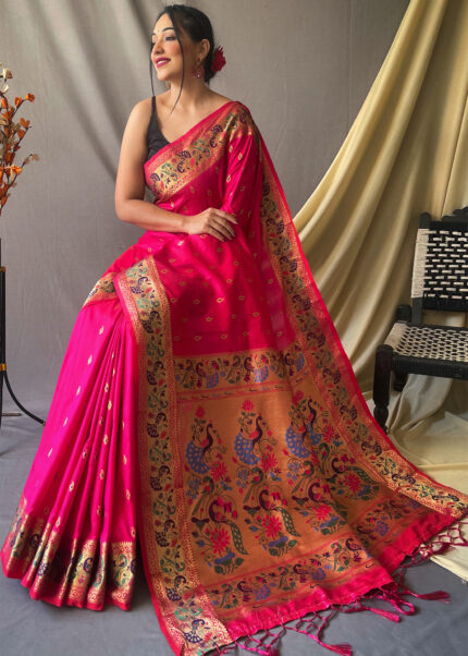 Rani Pink Paithani Silk Saree