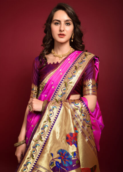 Rani Pink Paithani Silk Saree