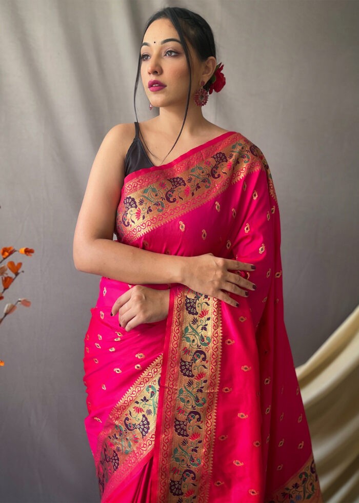 Rani Pink Paithani Silk Saree