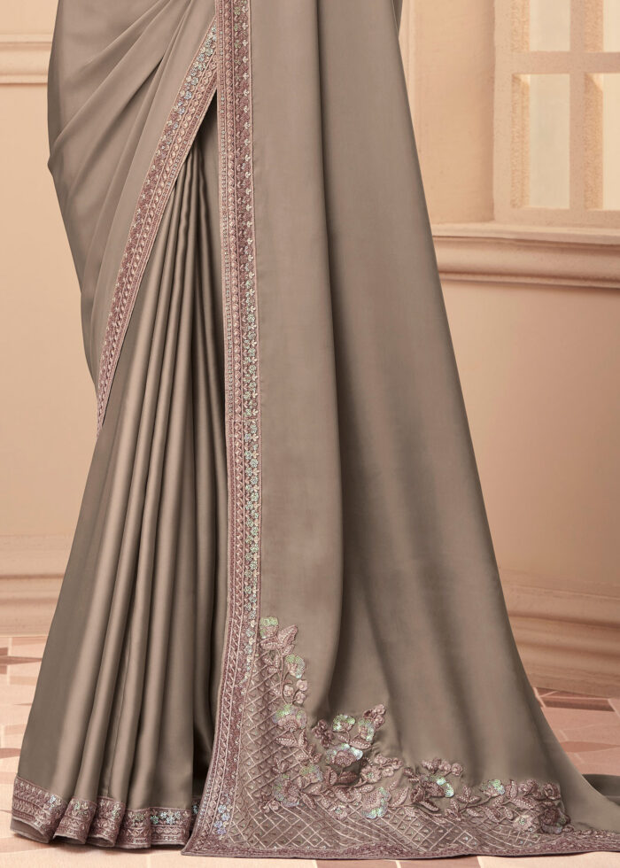 Rich Gray Embroidered Saree