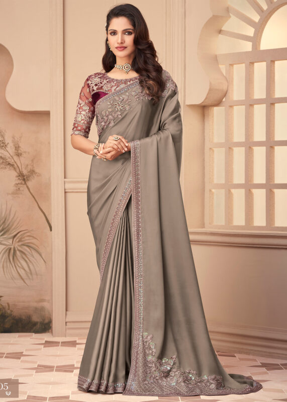 Rich Gray Embroidered Saree