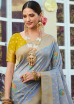 Rock Blue Banarasi Tissue Silk Saree