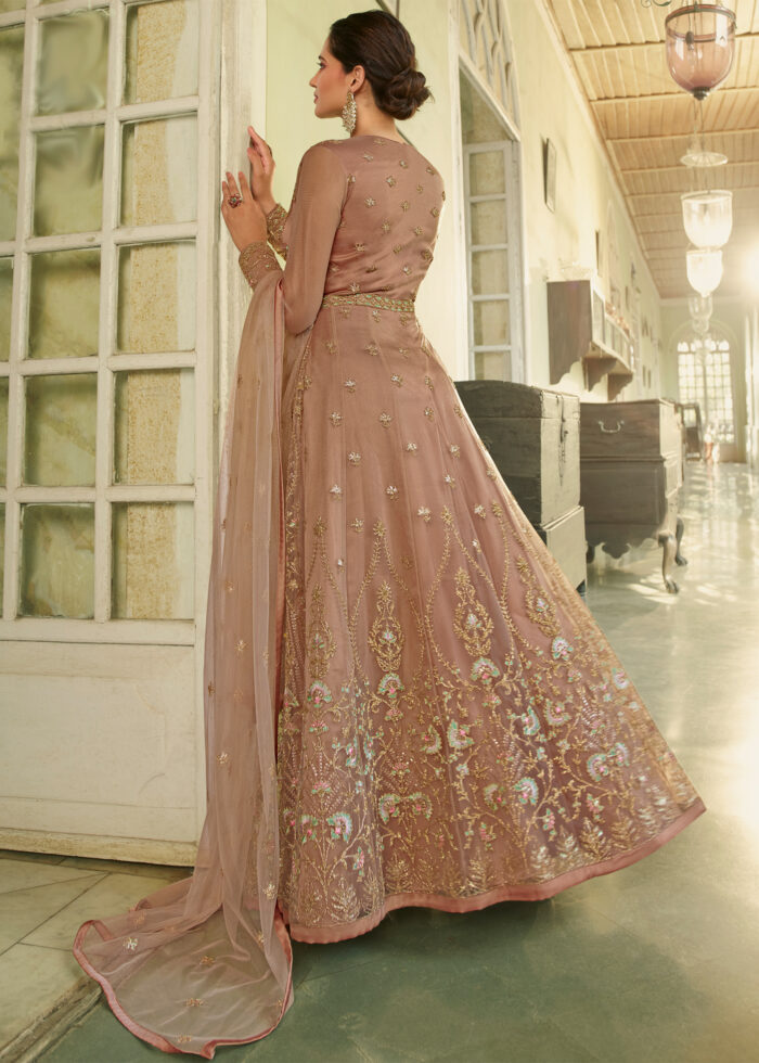 Safari Beige Heavy Embroidery Anarkali