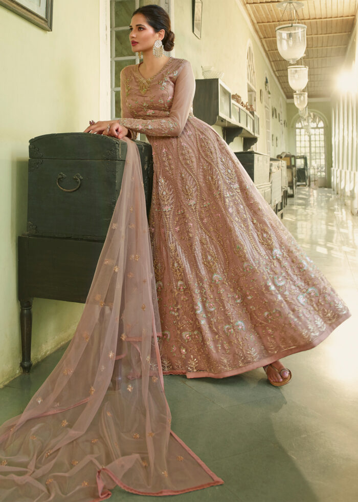 Safari Beige Heavy Embroidery Anarkali