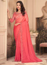 Salmon Pink Embroidered Saree