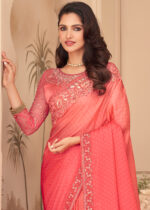 Salmon Pink Embroidered Saree