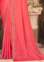 Salmon Pink Embroidered Saree