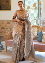 Silver Gray Banarasi Tissue Silk Saree