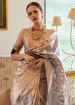 Silver Gray Banarasi Tissue Silk Saree