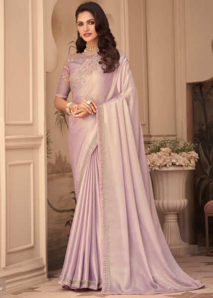 Soft Lavender Embroidered Saree