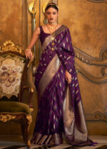 Sparkling Purple Banarasi Satin Silk Saree