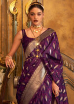 Sparkling Purple Banarasi Satin Silk Saree