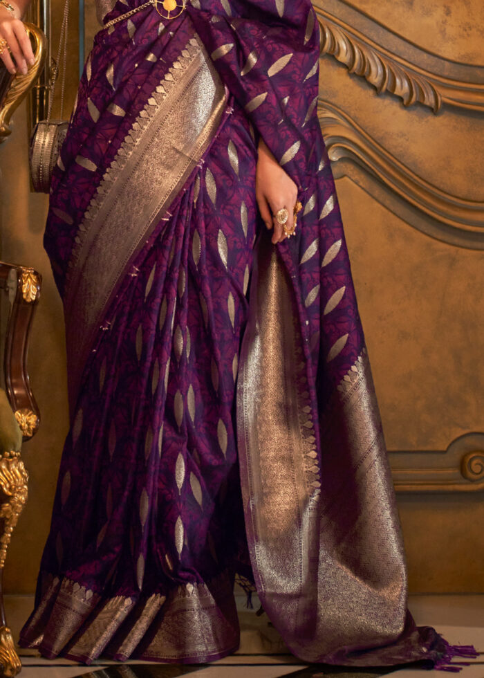 Sparkling Purple Banarasi Satin Silk Saree