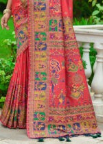 Strawberry Red Kashmiri Jamawar Silk Saree