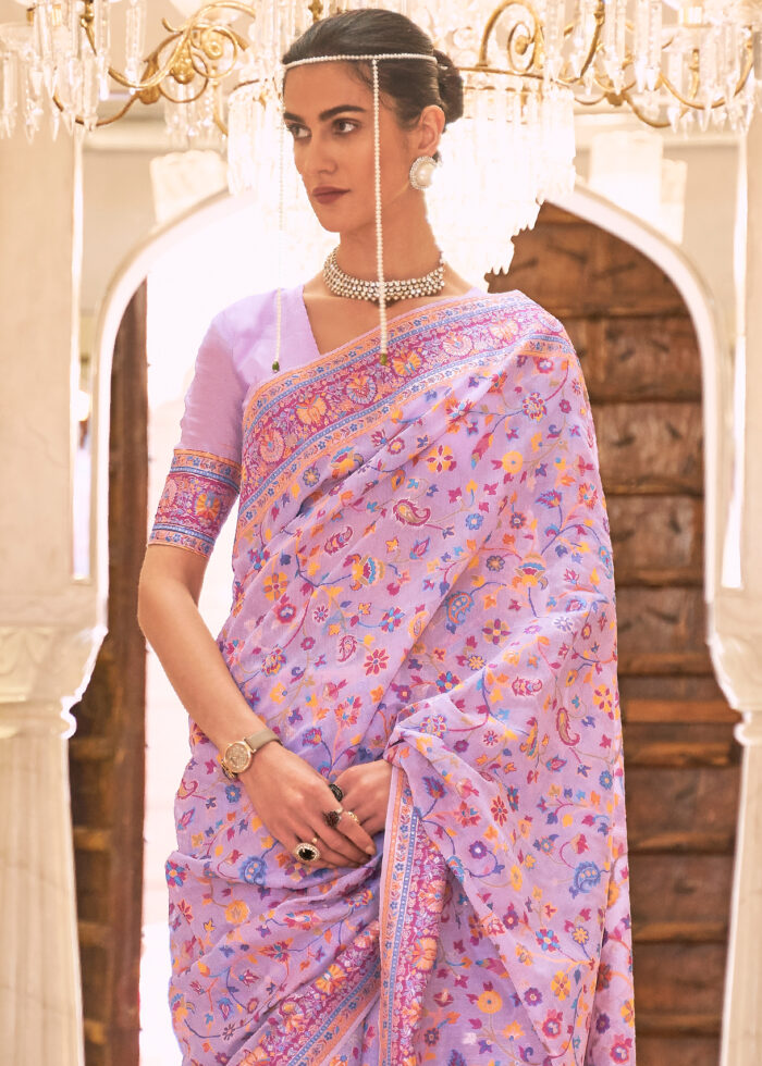 Thistle Purple Jamawar Saree