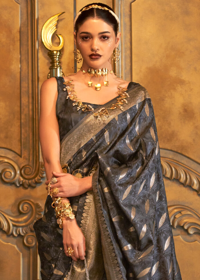 Tuna Black Banarasi Satin Silk Saree