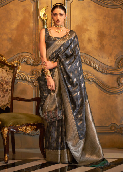 Tuna Black Banarasi Satin Silk Saree