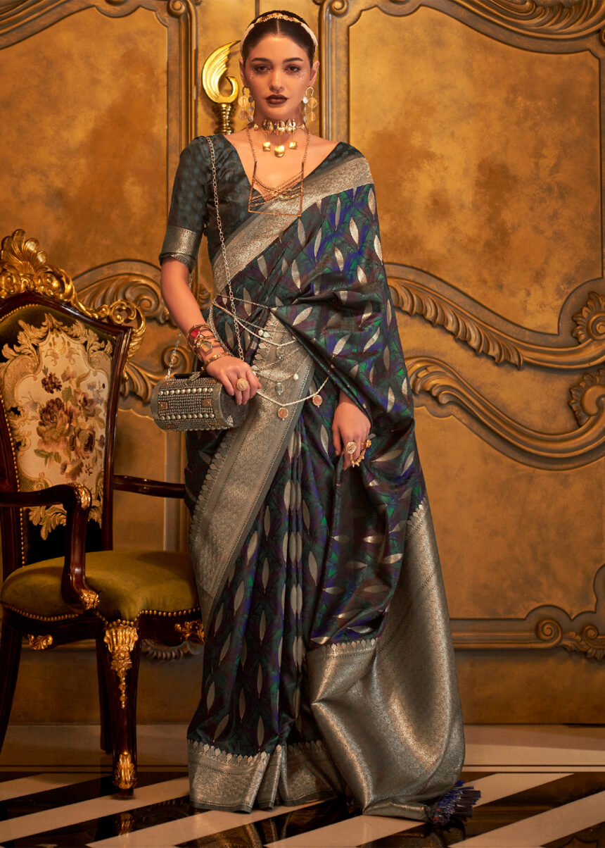 Royal Blue Khadi Cotton Saree main image 0