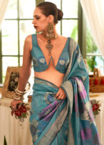 Turquoise Blue Banarasi Silk Handloom Saree