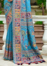 Turquoise Blue Kashmiri Jamawar Silk Saree