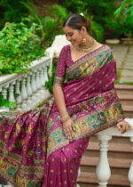 Wine Kashmiri Jamawar Silk Saree