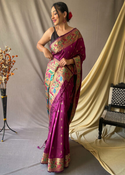 Wine Purple Paithani Silk Saree