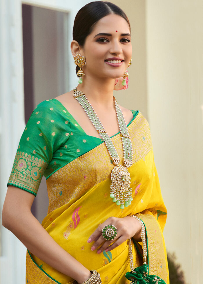 Yellow Banarasi Tissue Silk Saree