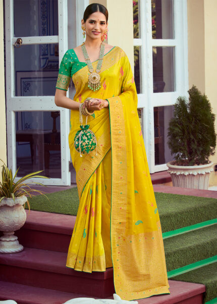 Yellow Banarasi Tissue Silk Saree