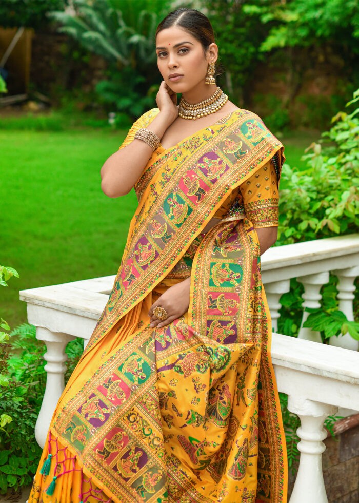 Zinc Yellow Kashmiri Jamawar Silk Saree