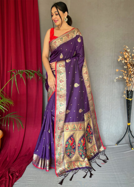 American Purple Paithani Silk Saree